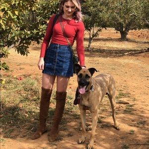 High waisted denim skirt